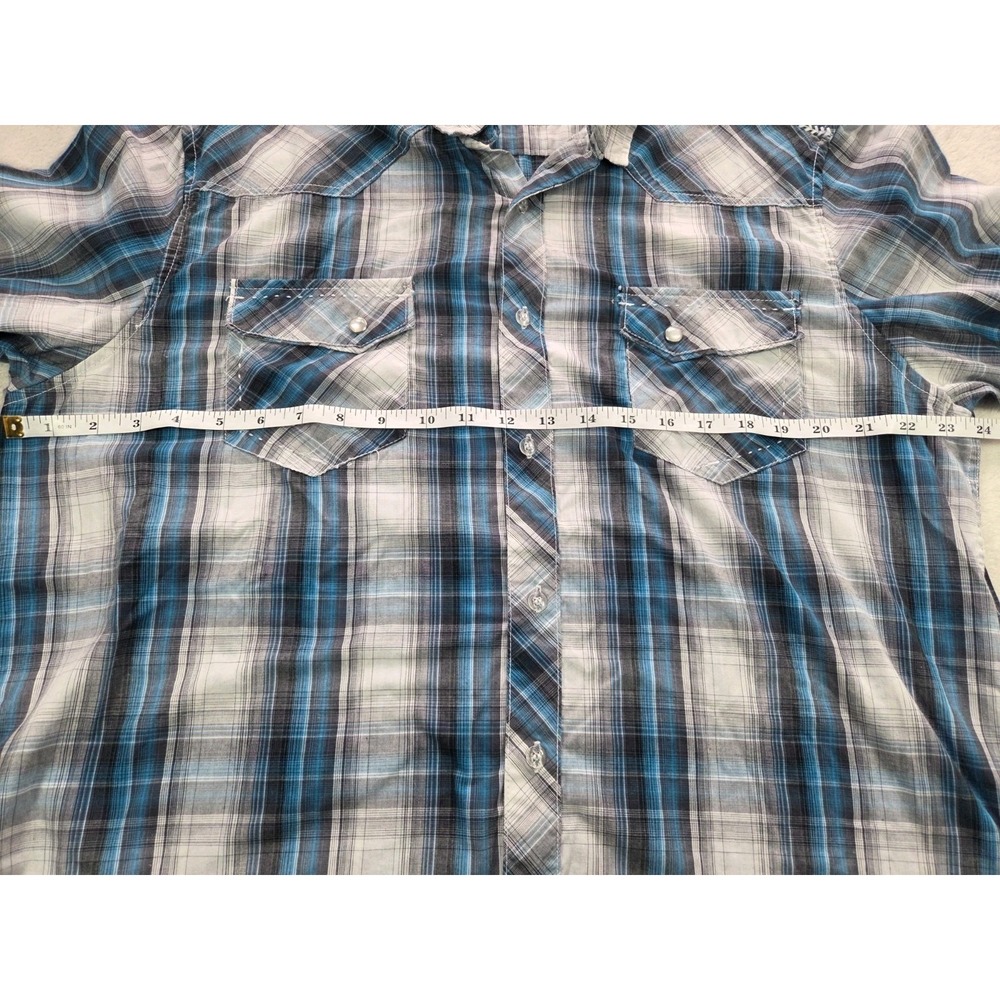 Chal Plaid Button Up Shirt Mens XXL Blue Gray Short Sleeve Casual - Picture 5 of 7